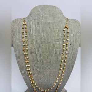 One of a Kind Soft Neutral Rosary Beaded Necklace with Gold Filled Chain